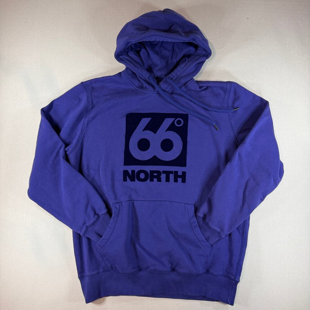 66 North Iceland Logn Velour Box Logo Hoodie Purple Size Medium
